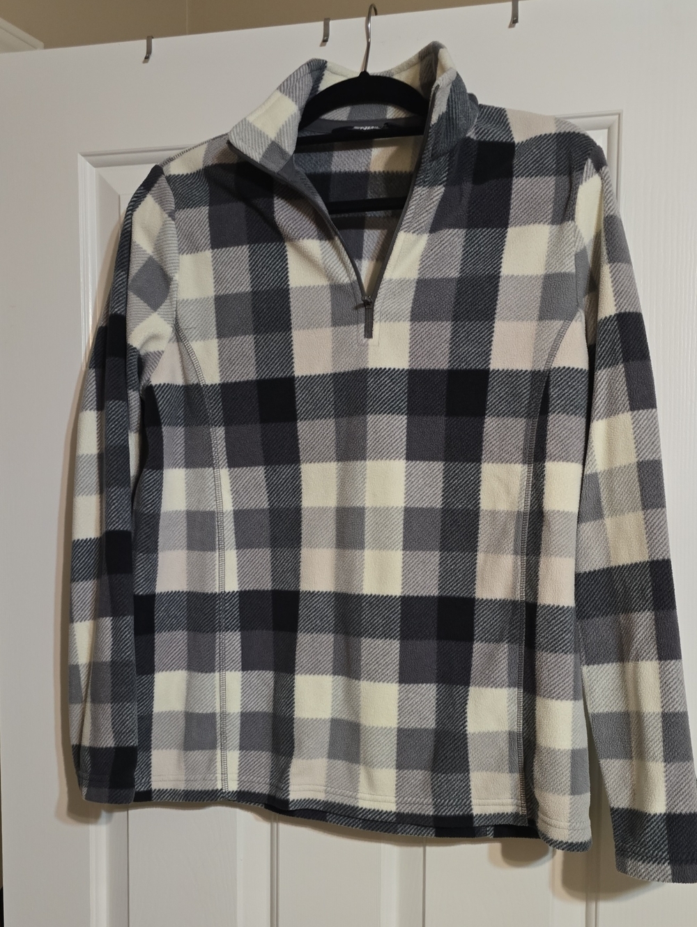 Lands' End Women's Black Gray & Cream Plaid Quarter-Zip Pullover